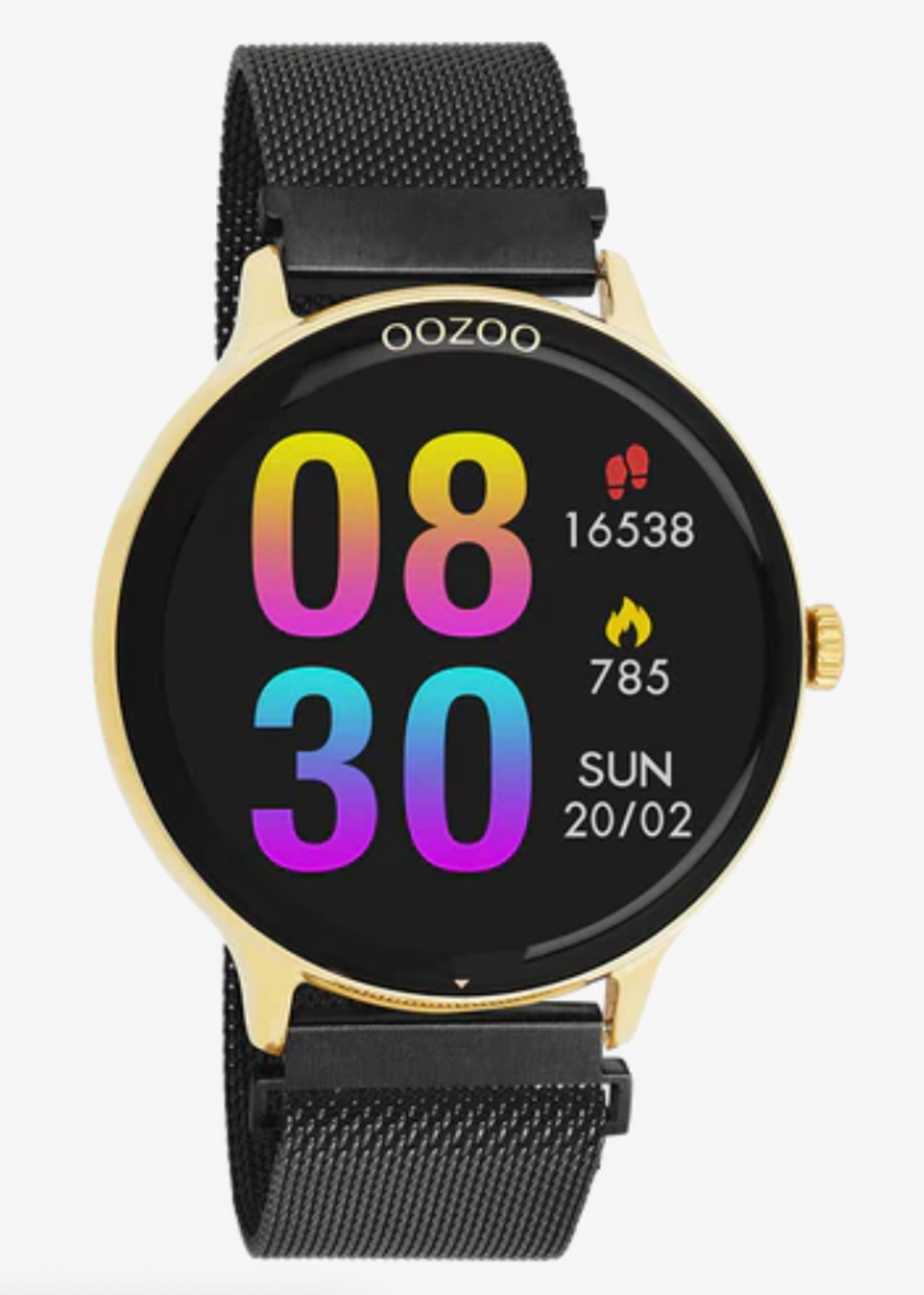 OOZOO OOZOO - Smartwatch Goudkleur met zwarte metalen mesh-band Q00137