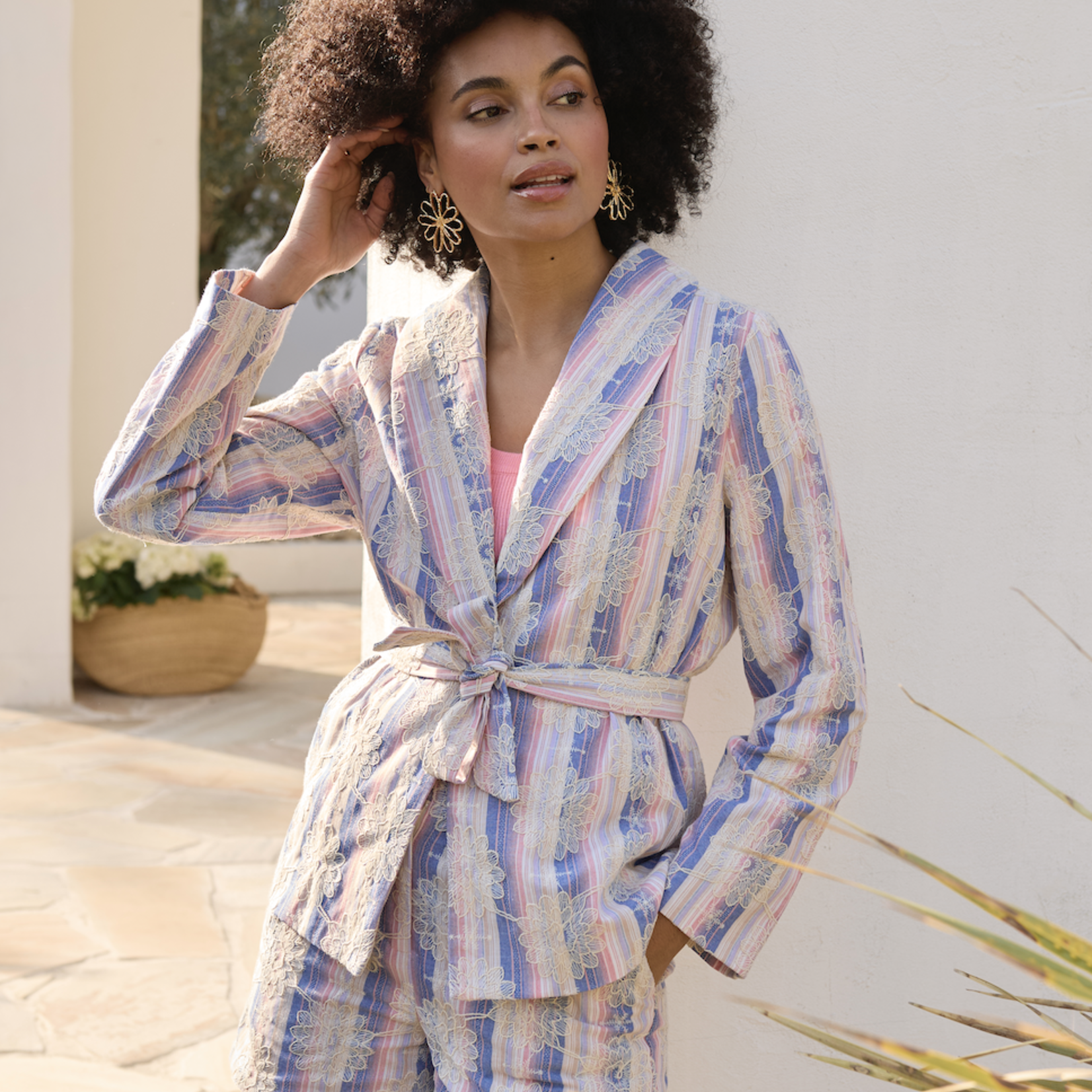 YDENCE YDENCE - Kimono Ilonka denim blue/pink stripe