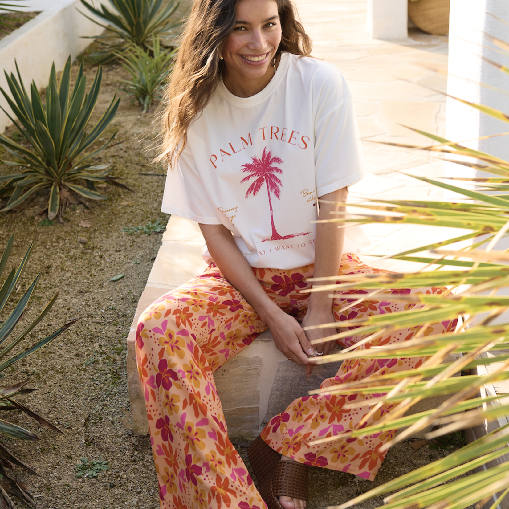 YDENCE YDENCE - T-shirt Palm trees off-white/multi MAAT L