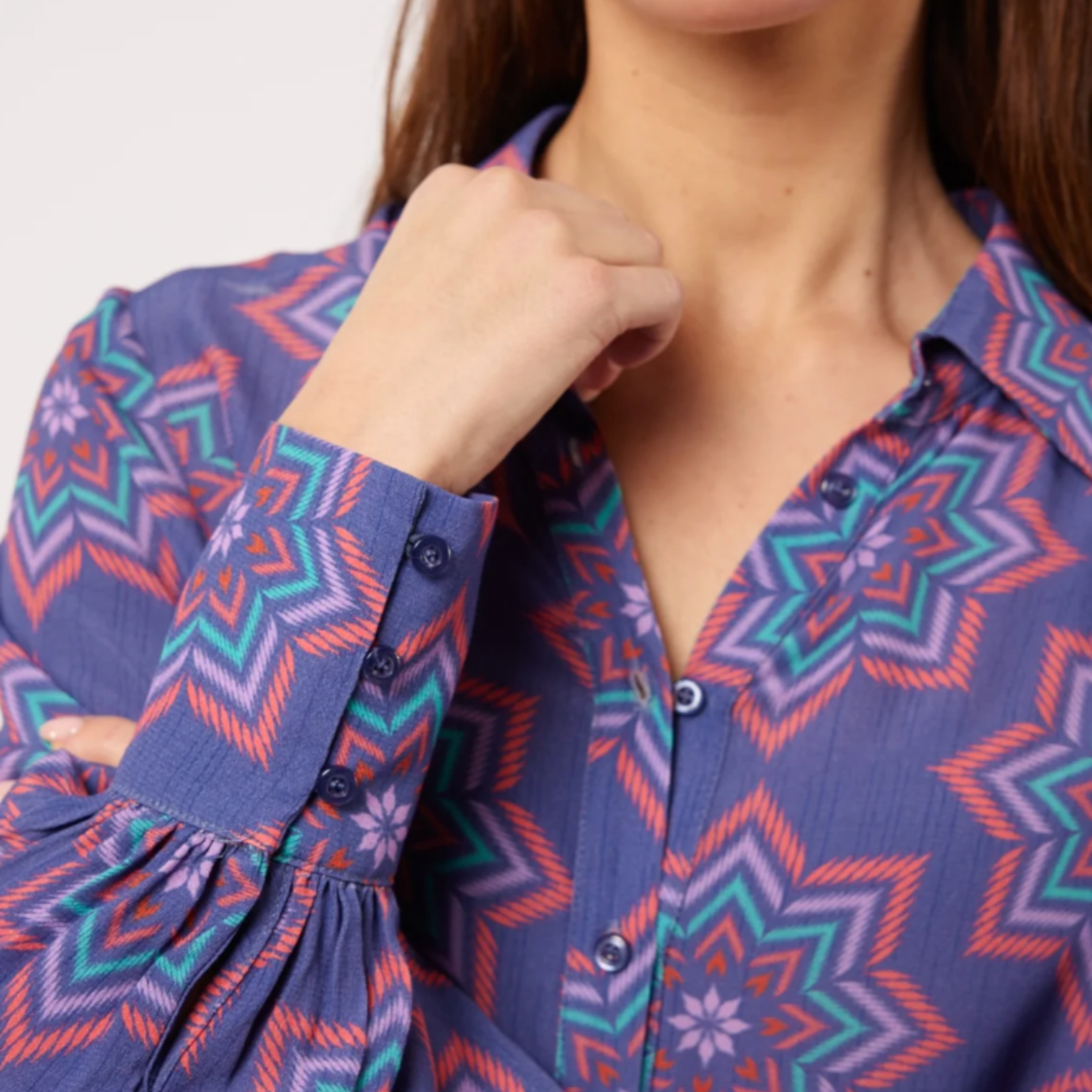 FLURESK FLURESK - Blouse Cassie Skipper Blue/sunkissed coral
