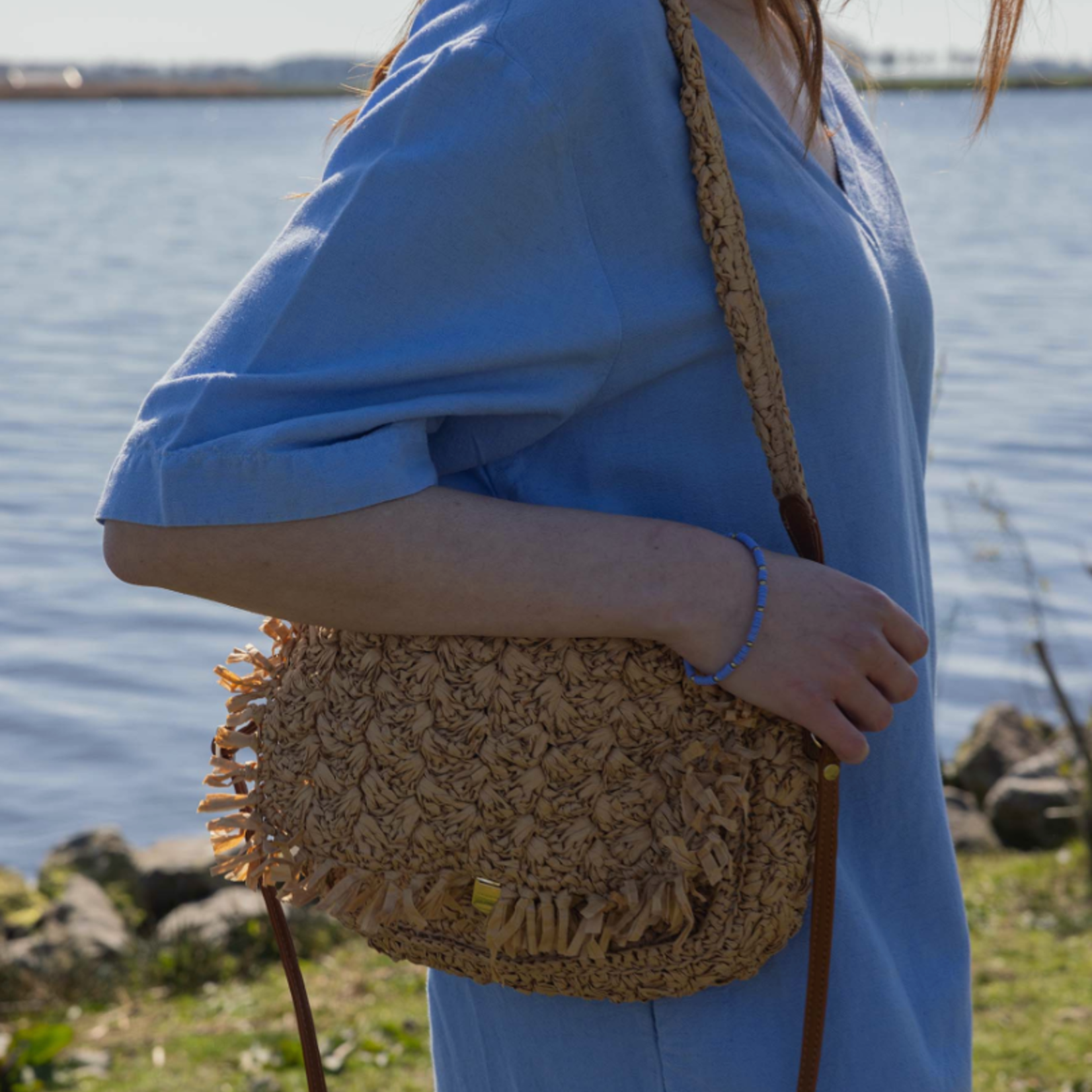 ZUSSS ZUSSS - Raffia schoudertas met fringe
