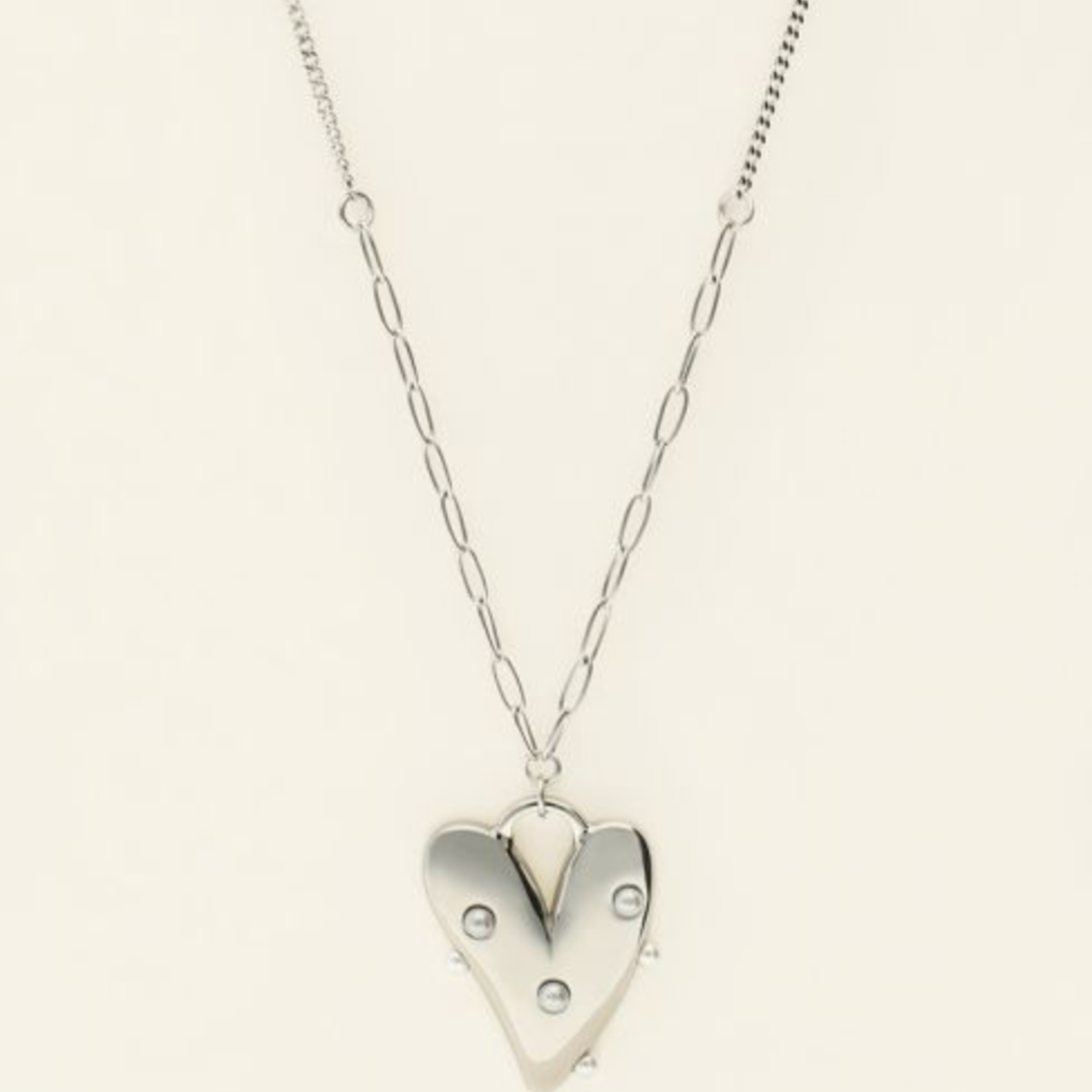 MY JEWELLERY MY JEWELLERY - Ketting met groot hart en imitatieparels zilver