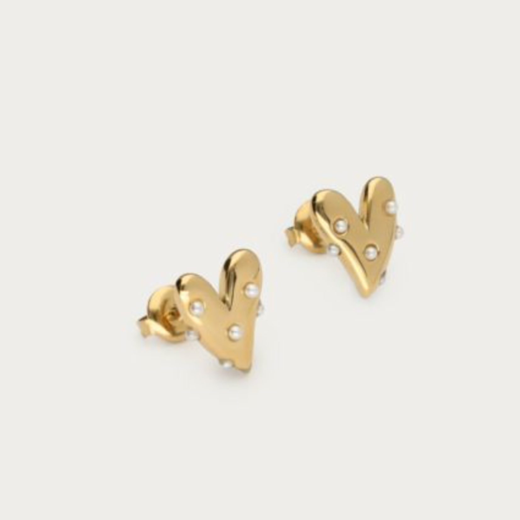 MY JEWELLERY MY JEWELLERY - Studs met hart & imitatieparels goud