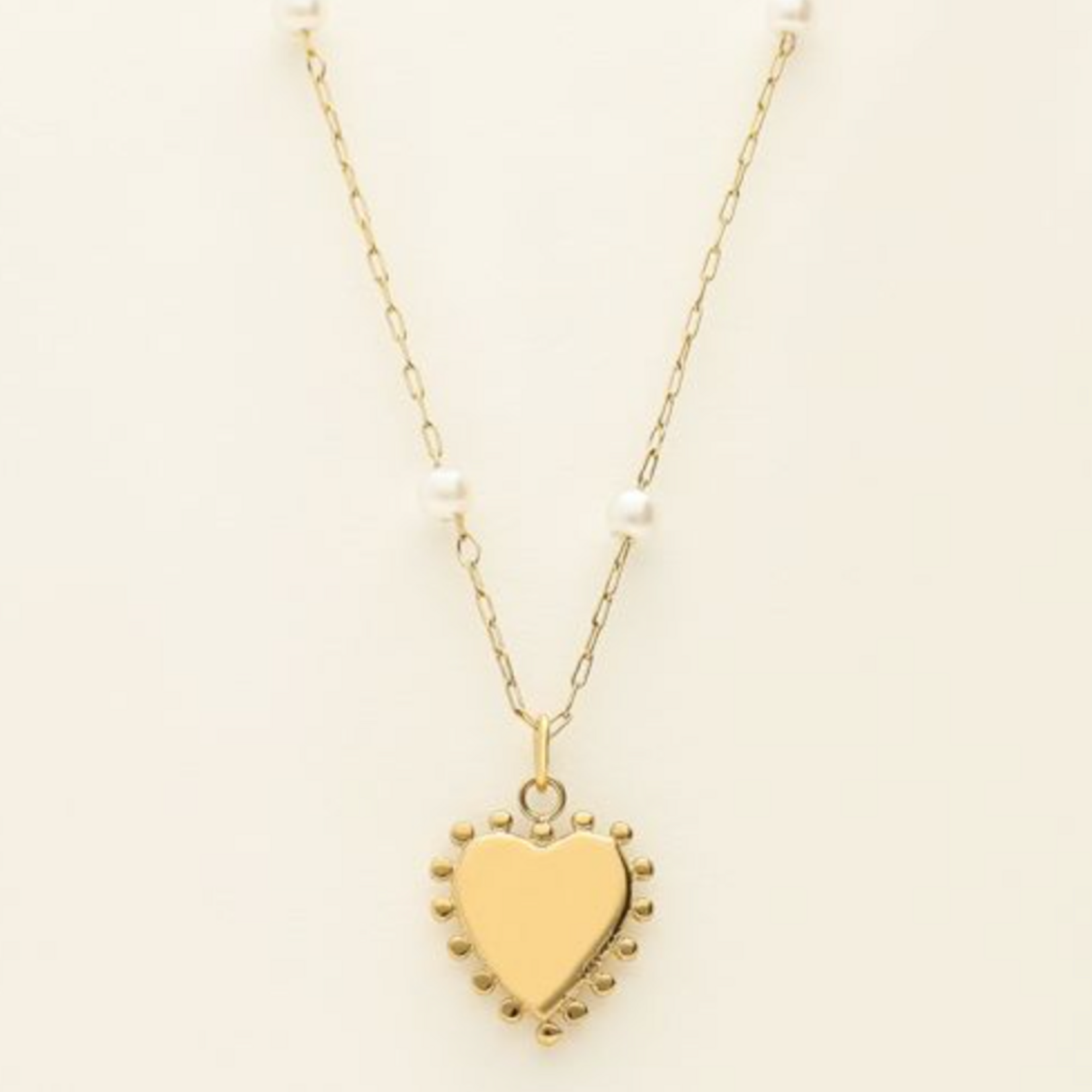 MY JEWELLERY MY JEWELLERY - Ketting met hartjes bedel en imitatieparels goud