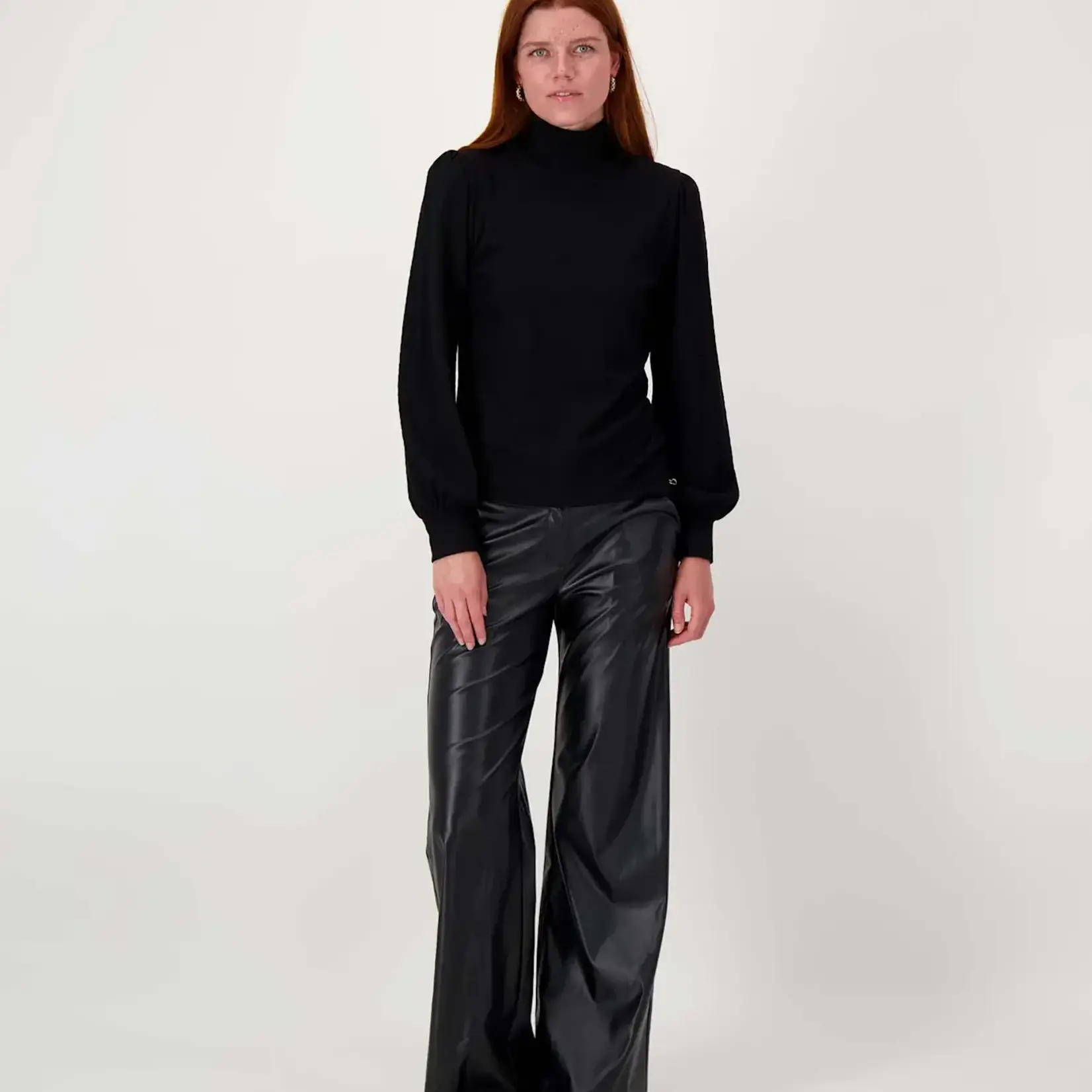 ZUSSS ZUSSS - Broek faux glans leren wideleg zwart