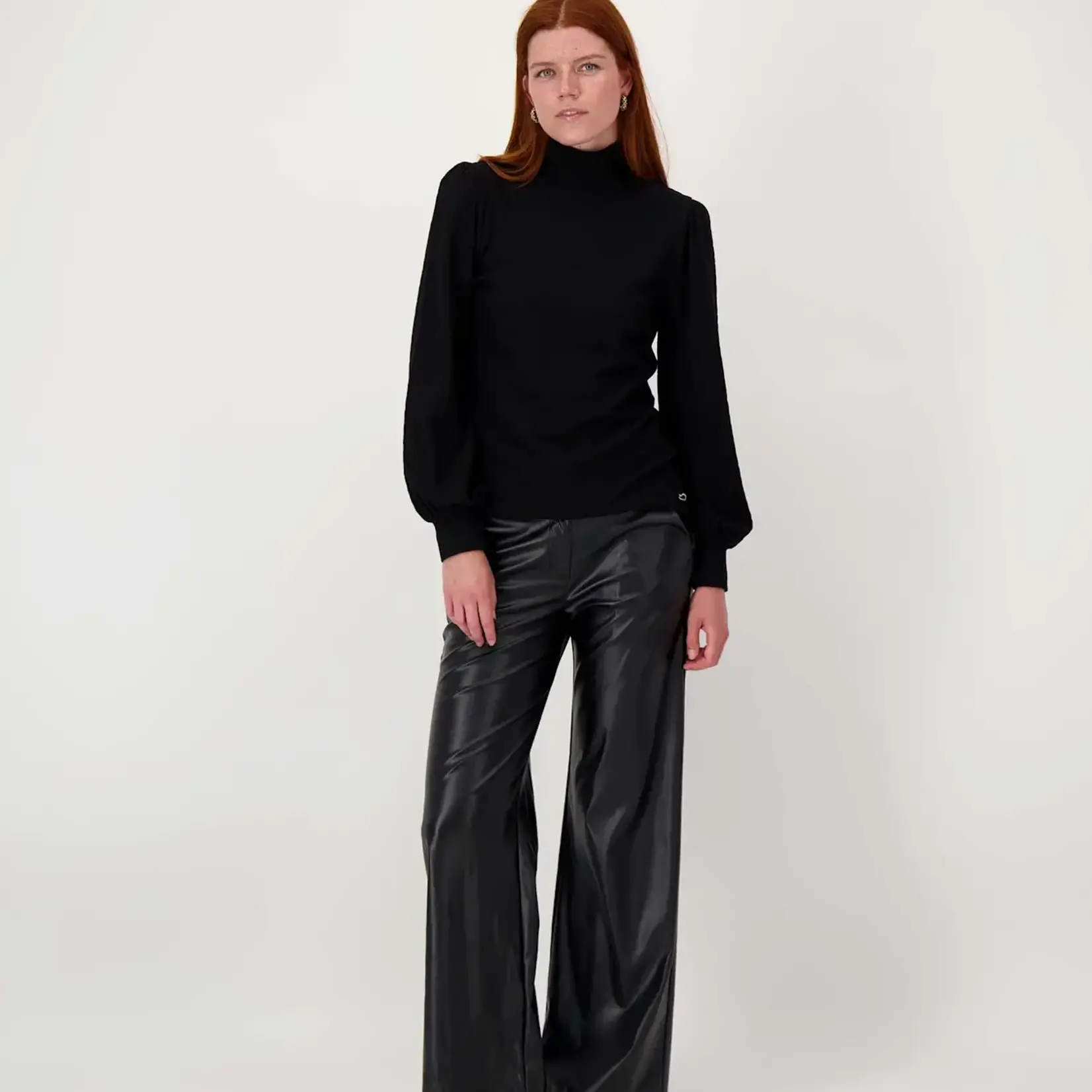 ZUSSS ZUSSS - Broek faux glans leren wideleg zwart