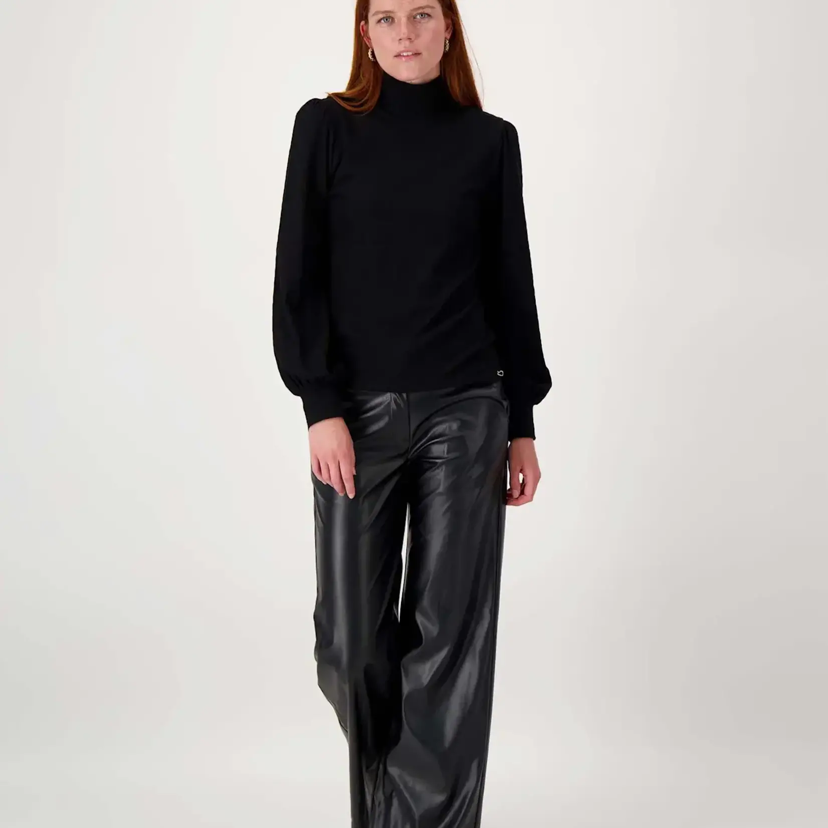 ZUSSS ZUSSS - Broek faux glans leren wideleg zwart