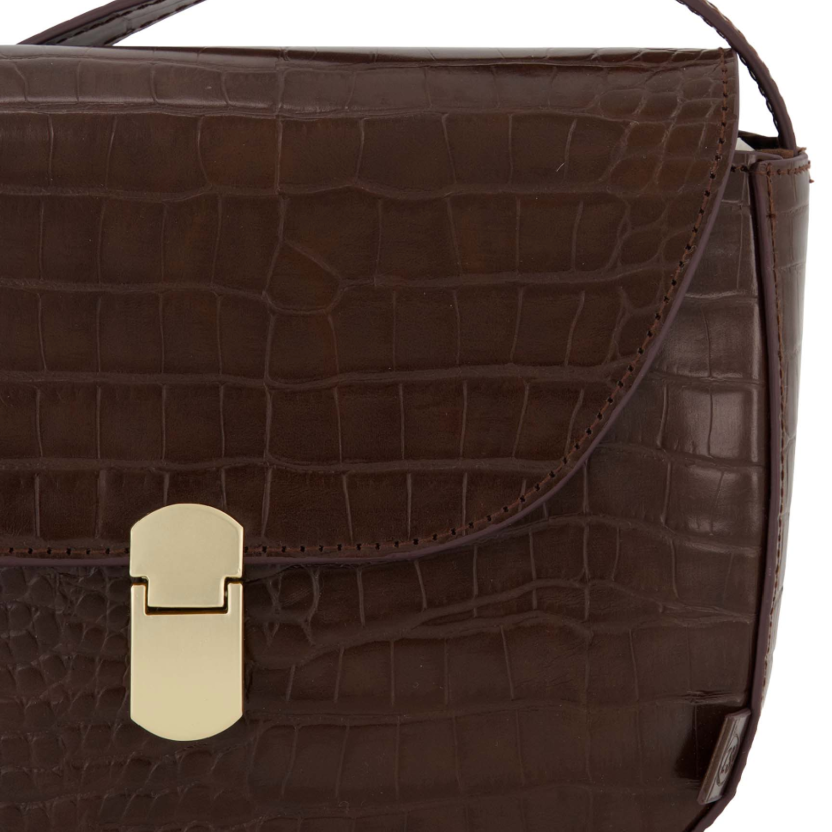 ZUSSS ZUSSS - Schoudertasje met gouden sluiting in croco structuur Chocoladebruin