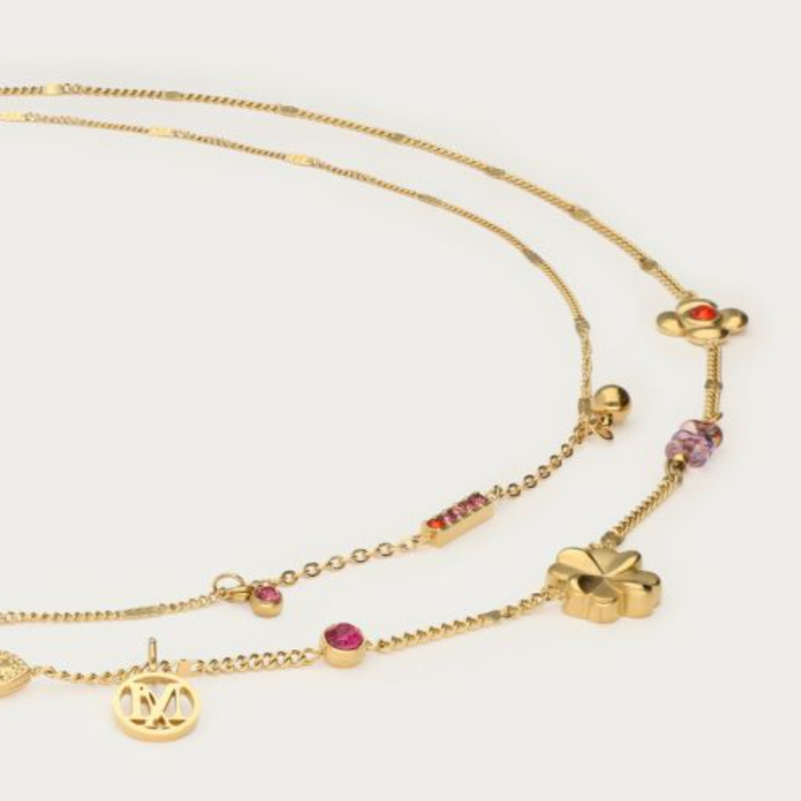 MY JEWELLERY MY JEWELLERY - Dubbele ketting met roze bedels "dreams come true" goud