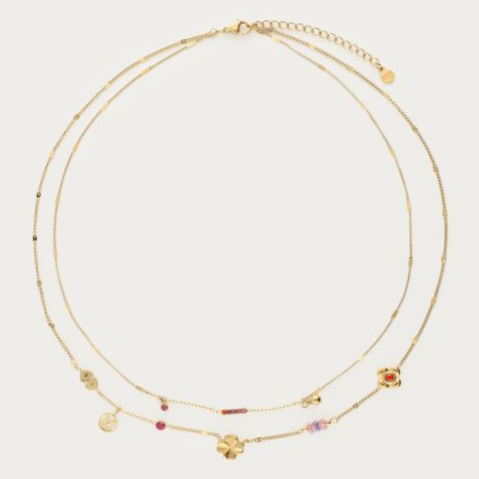 MY JEWELLERY MY JEWELLERY - Dubbele ketting met roze bedels "dreams come true" goud