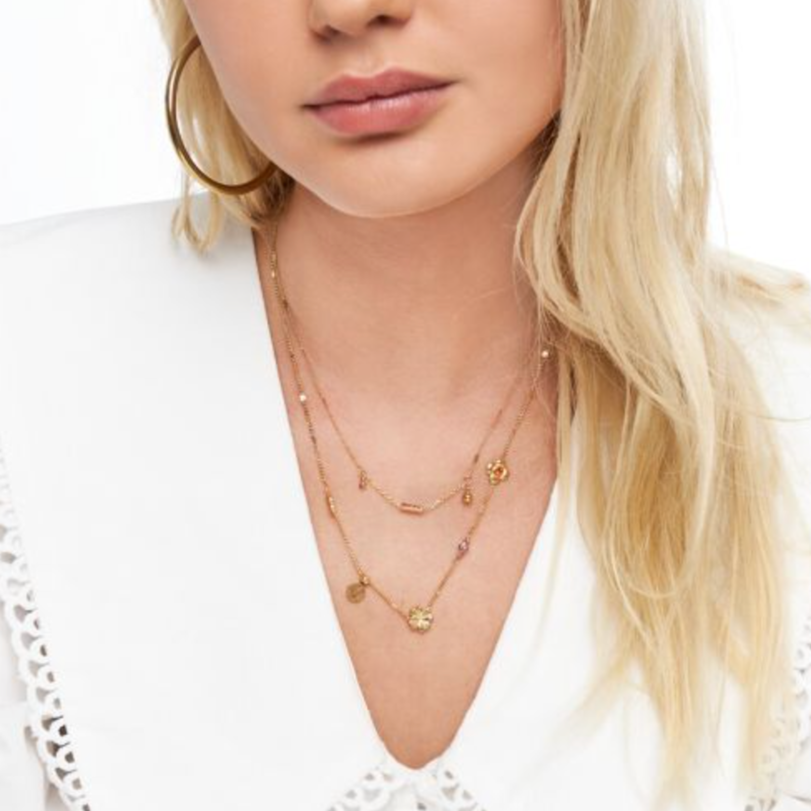 MY JEWELLERY MY JEWELLERY - Dubbele ketting met roze bedels "dreams come true" goud