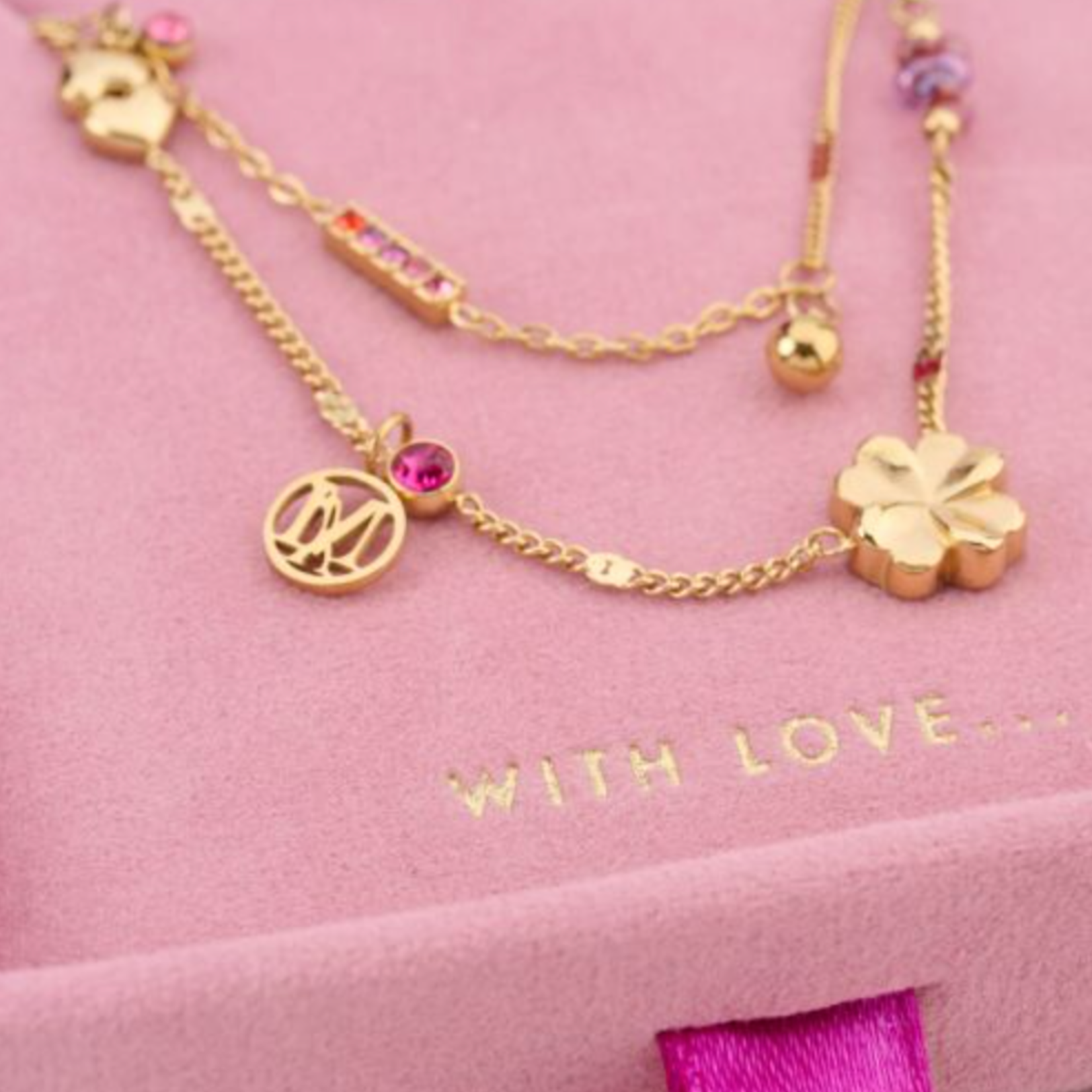 MY JEWELLERY MY JEWELLERY - Dubbele ketting met roze bedels "dreams come true" goud