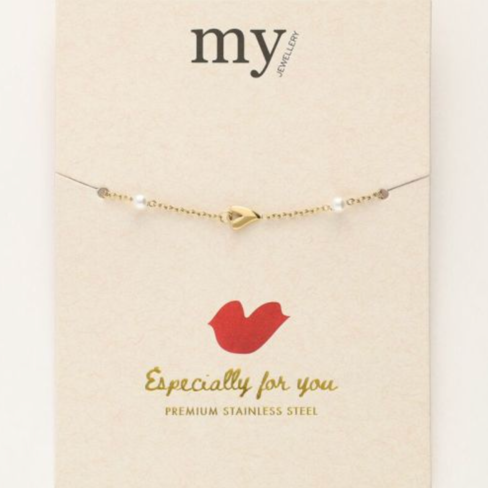 MY JEWELLERY MY JEWELLERY - Armband met hartjes en imitatieparels goud