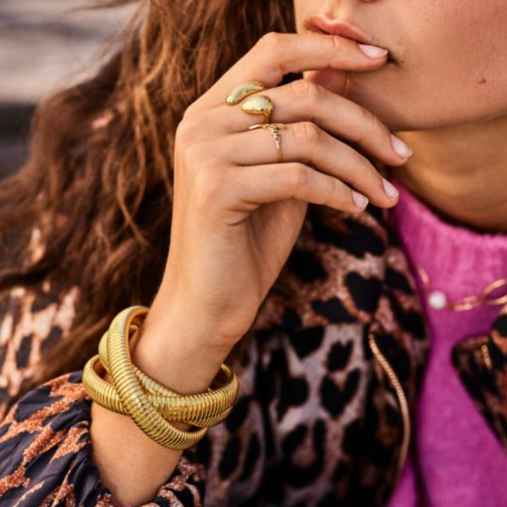 MY JEWELLERY MY JEWELLERY - Vogue driedubbele bangle met stretch goud
