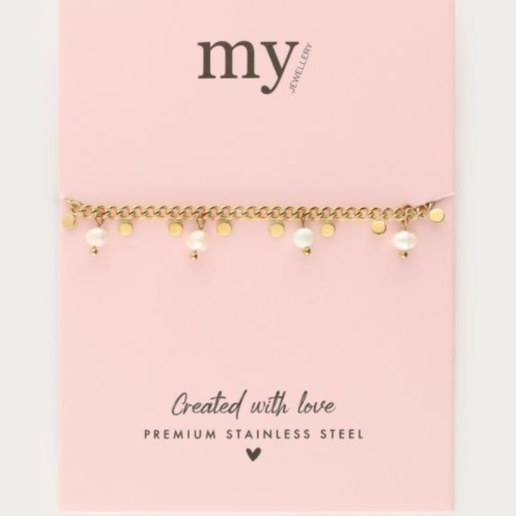 MY JEWELLERY MY JEWELLERY - Armband met kleine munten en zoetwaterparels goud