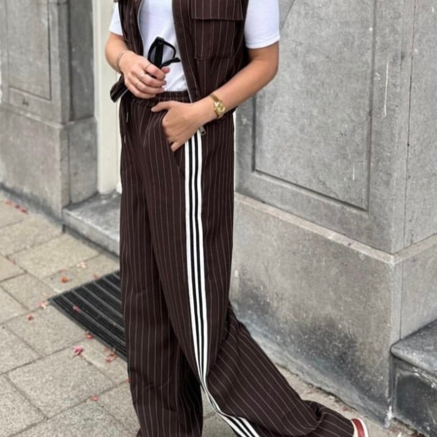 -- Broek Bruin krijtstreep en bies