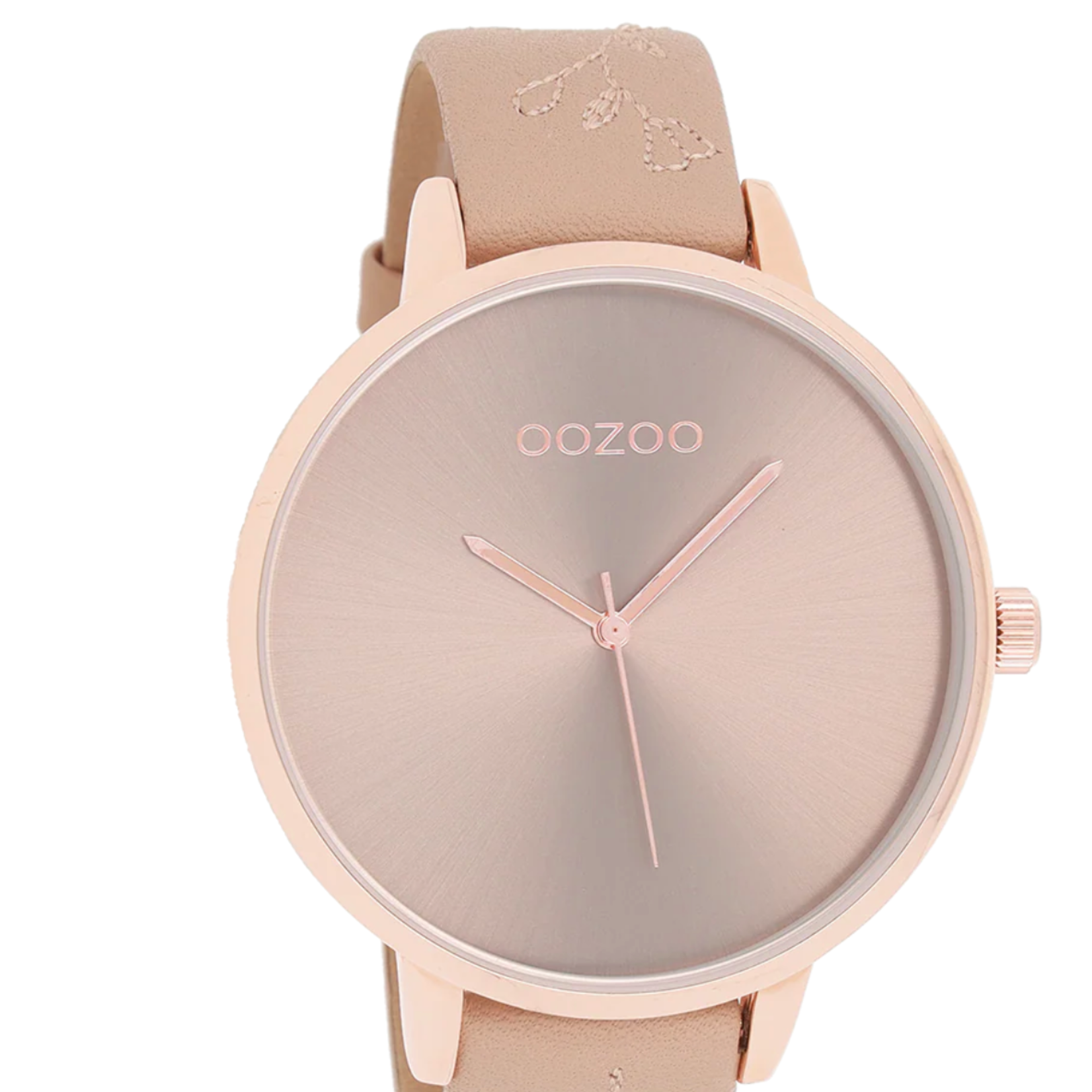 OOZOO OOZOO - Roségoudkleurig horloge met poederroze leren band 48mm