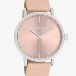 OOZOO Zilverkleurig OOZOO horloge met crème de pêche leren band  42mm