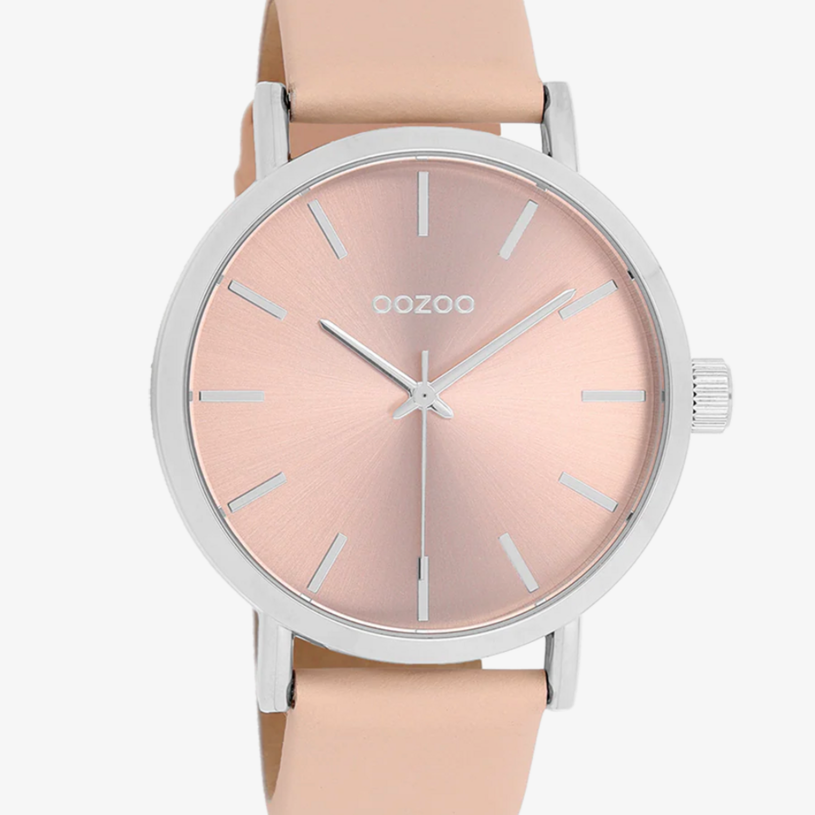 OOZOO Zilverkleurig OOZOO horloge met crème de pêche leren band  42mm
