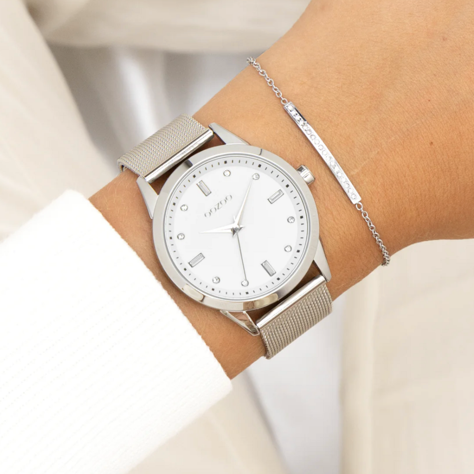 OOZOO OOZOO- Zilverkleurig  horloge met metalen mesh band ø40mm