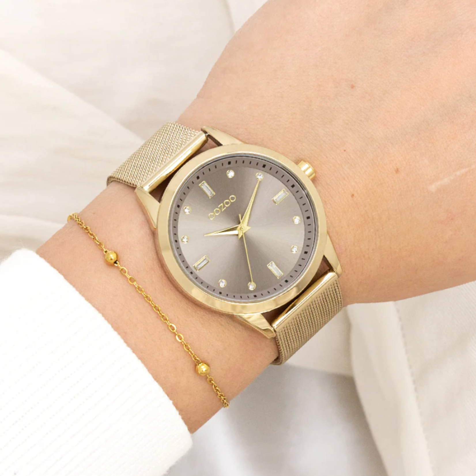 OOZOO OOZOO - Goudkleurig horloge met metalen mesh band ø40mm