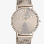 OOZOO OOZOO - Taupe  horloge met metalen mesh band ø 40mm