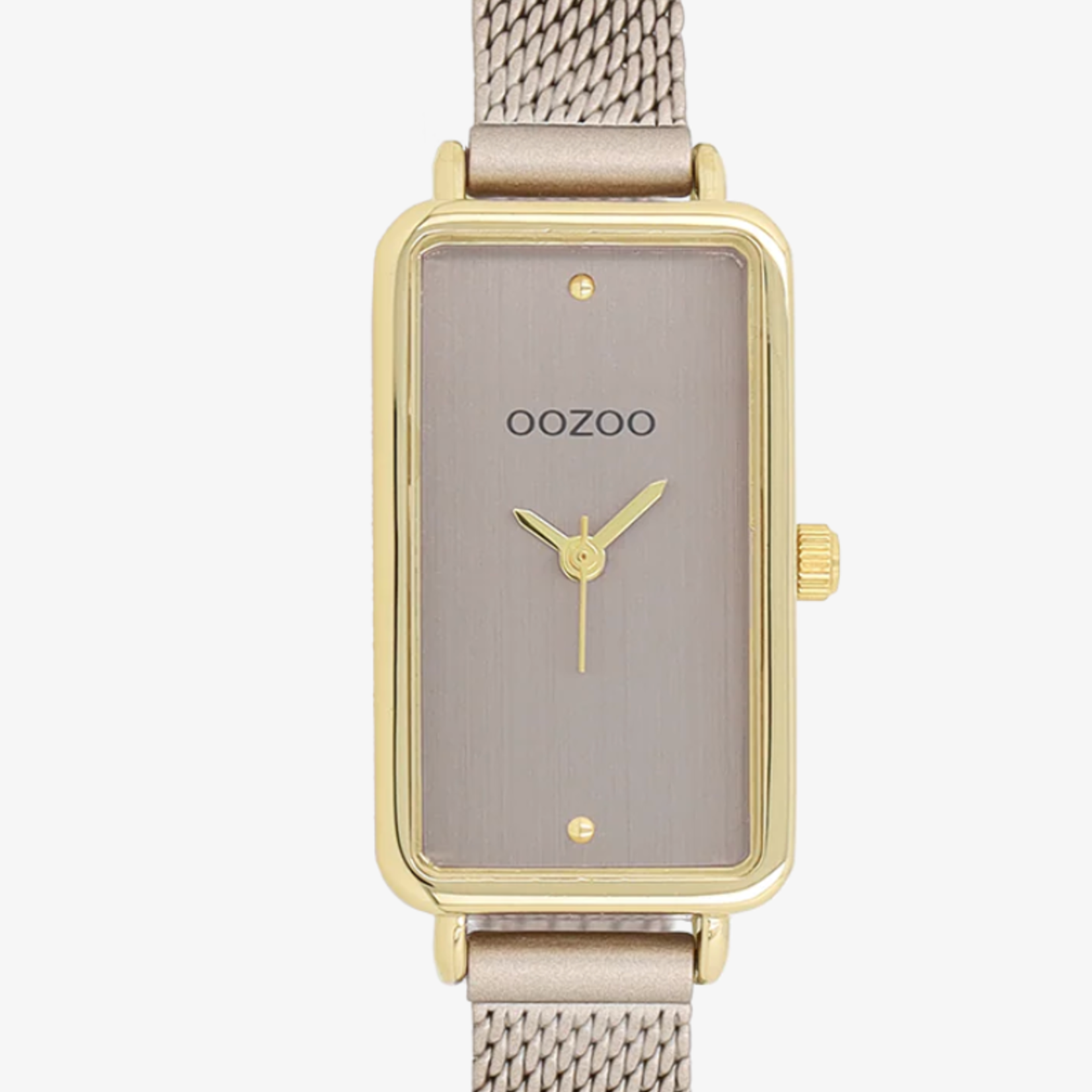 OOZOO OOZOO - Goudkleurig horloge met taupe metalen mesh band