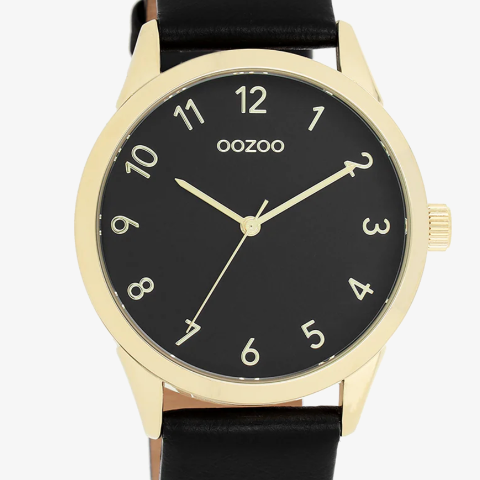 OOZOO OOZOO - Goudkleurig  horloge met zwarte leren band ø 40mm