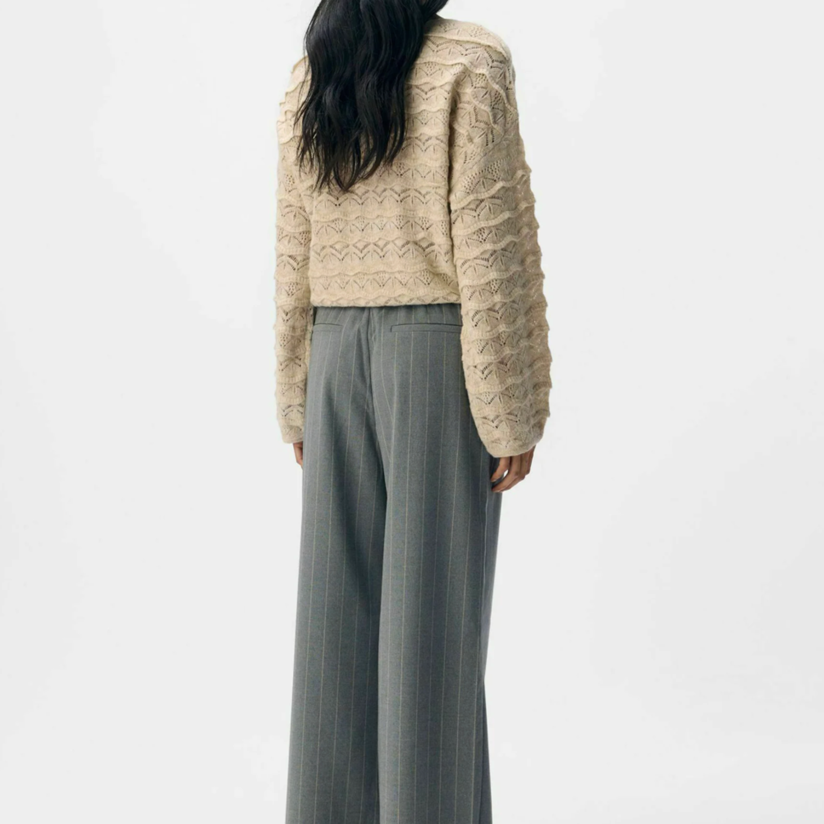 OBJECT OBJECT - Broek Lisa wijde pijp medium grey melang