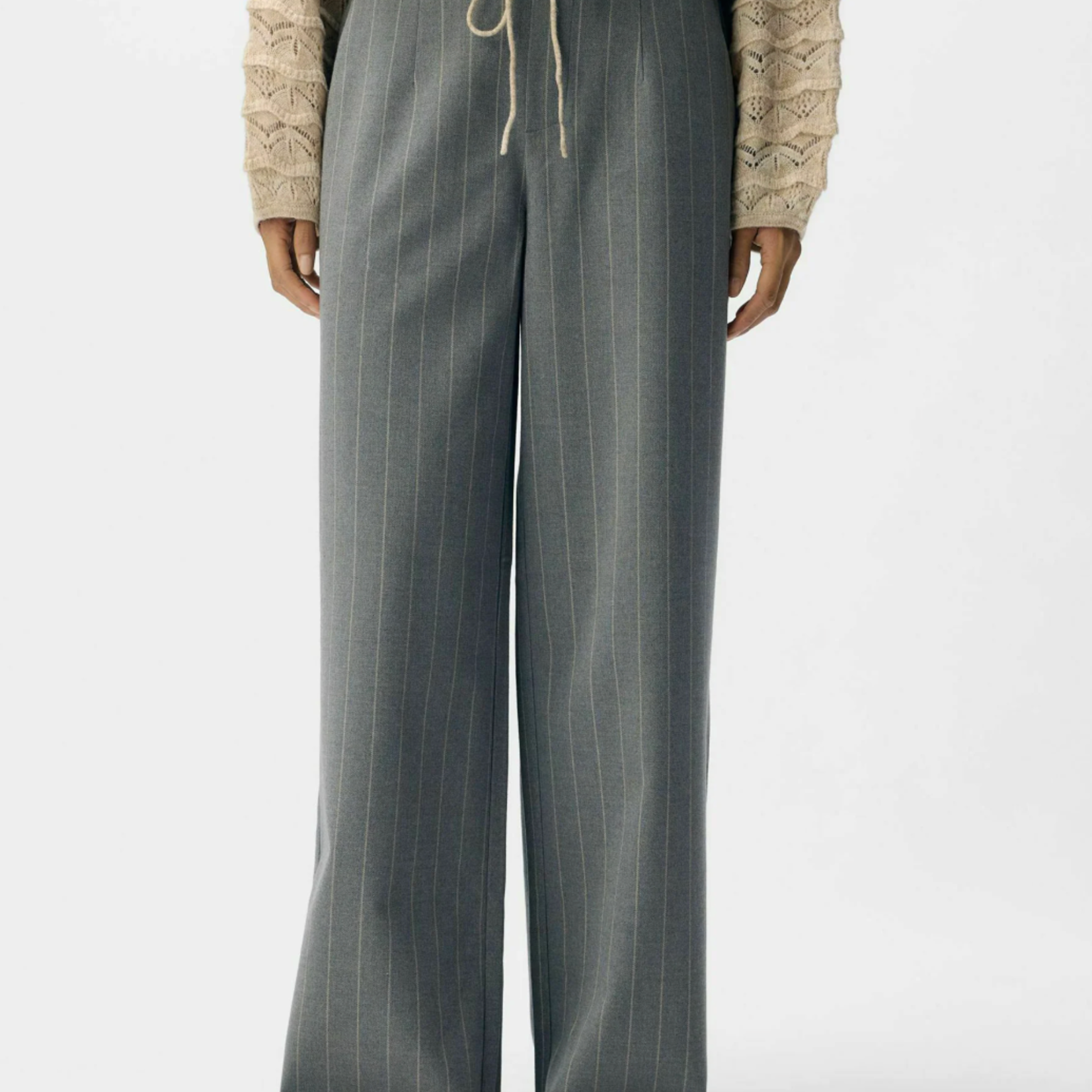 OBJECT OBJECT - Broek Lisa wijde pijp medium grey melang