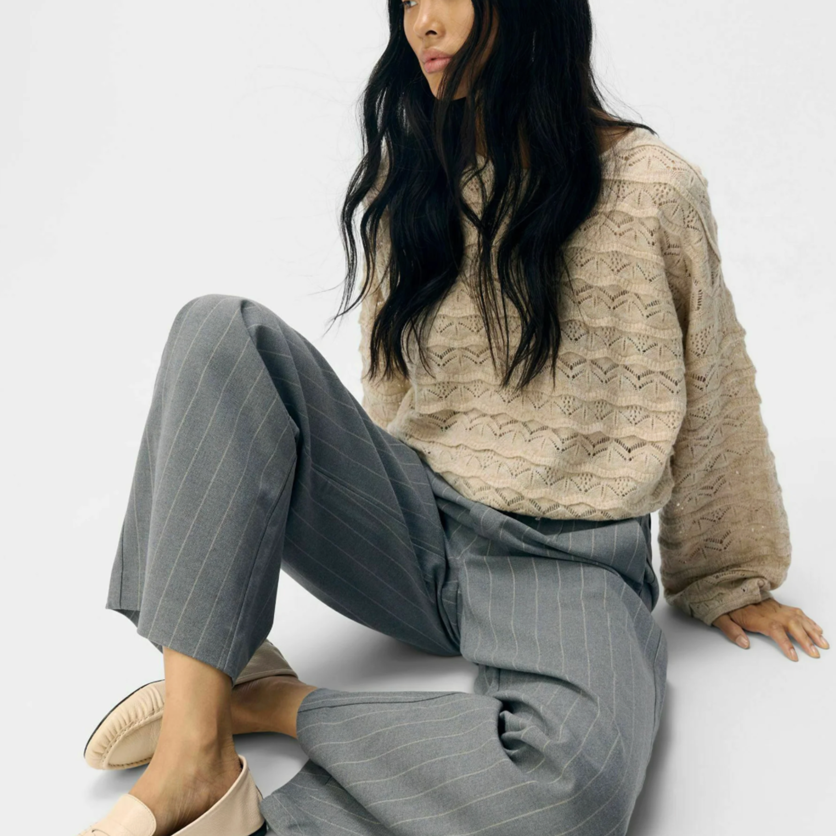 OBJECT OBJECT - Broek Lisa wijde pijp medium grey melang