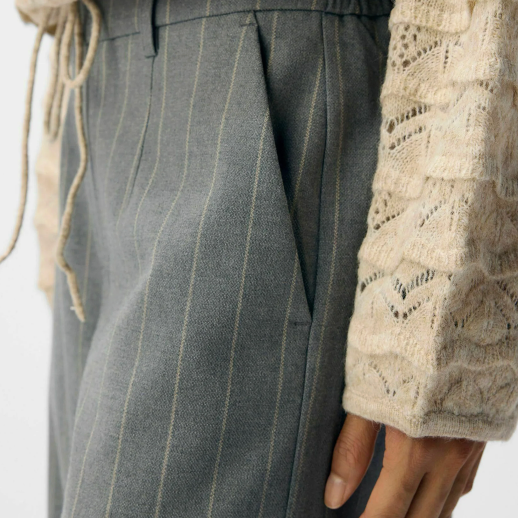 OBJECT OBJECT - Broek Lisa wijde pijp medium grey melang