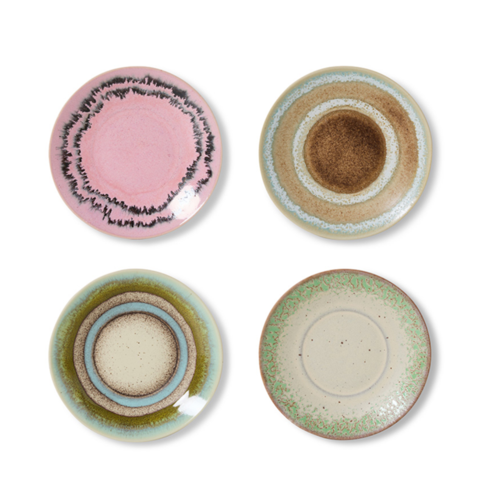 HKLIVING HKLIVING - 70's ceramics saucers doodle 4 groen/blauw