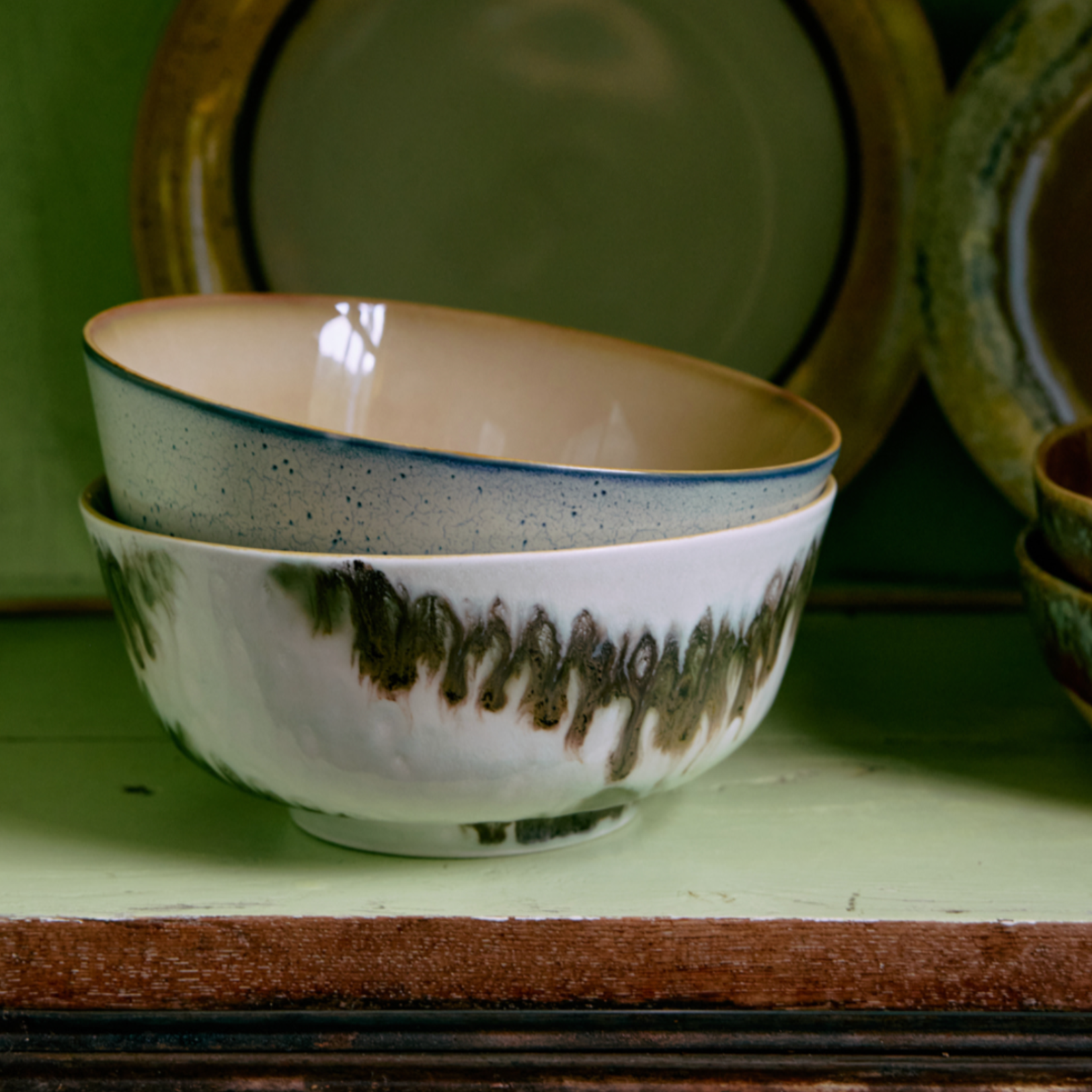 HKLIVING HKLIVING - 70's ceramics ramen bowl minimalist 2 kst0175 groen/blauw