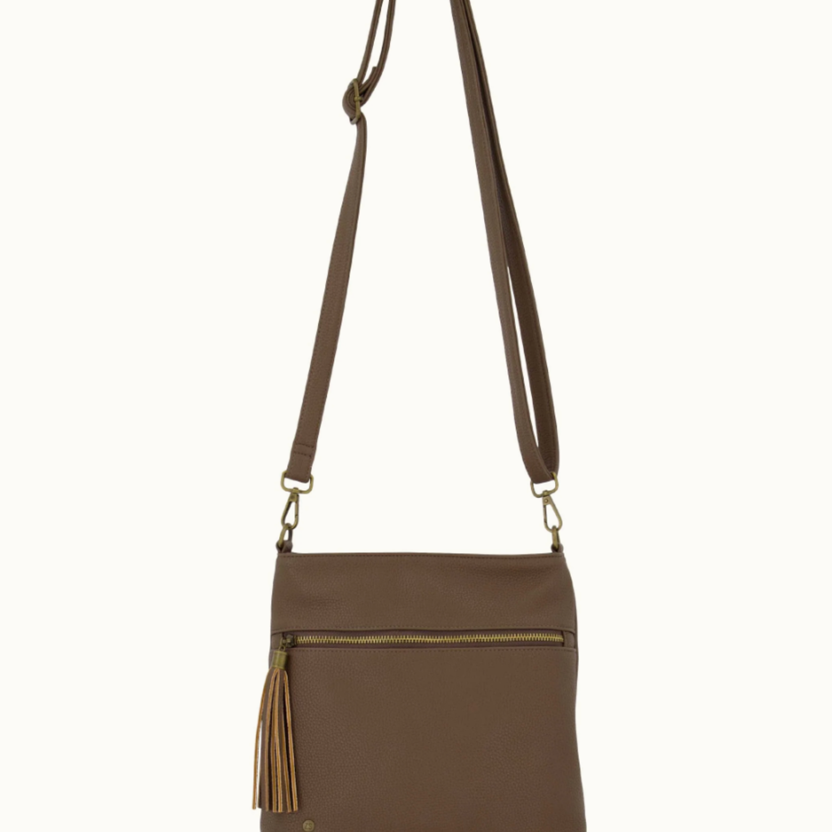 ZUSSS ZUSSS - Makkelijke tas met kwastje en rits chocoladebruin