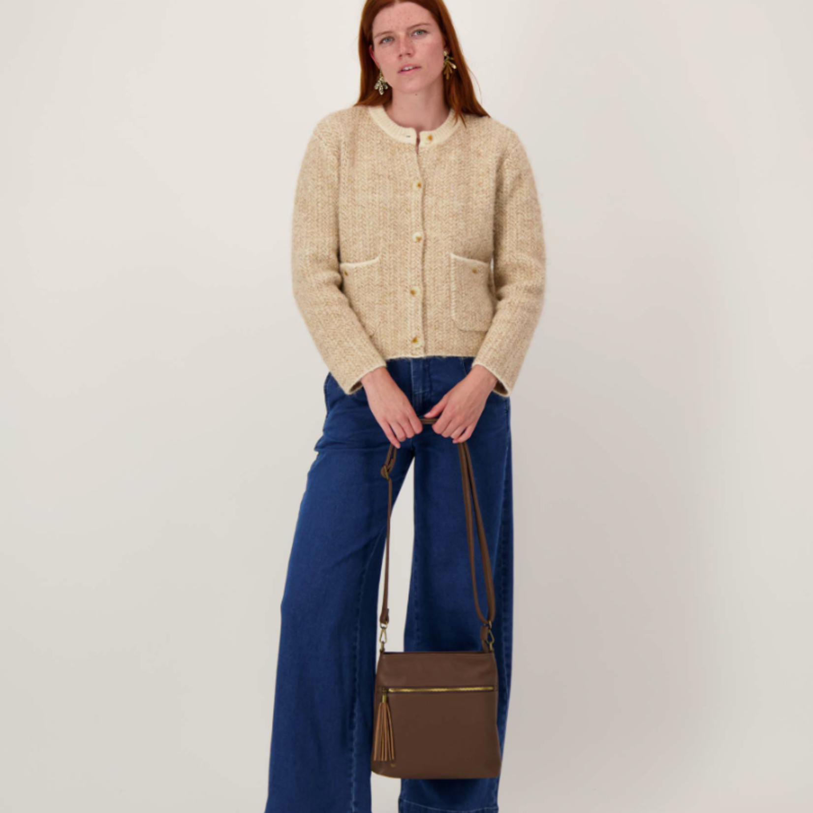 ZUSSS ZUSSS - Makkelijke tas met kwastje en rits chocoladebruin