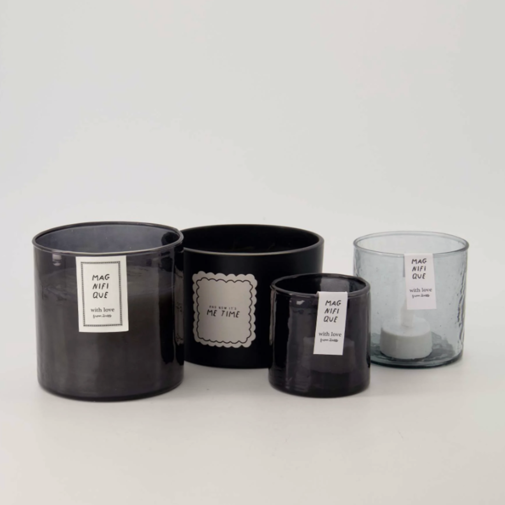 ZUSSS ZUSSS - Waxinelichthouder hammered glas M grijsblauw