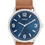 OOZOO OOZOO - Zilverkleurig  horloge met bruine leren band - C11501