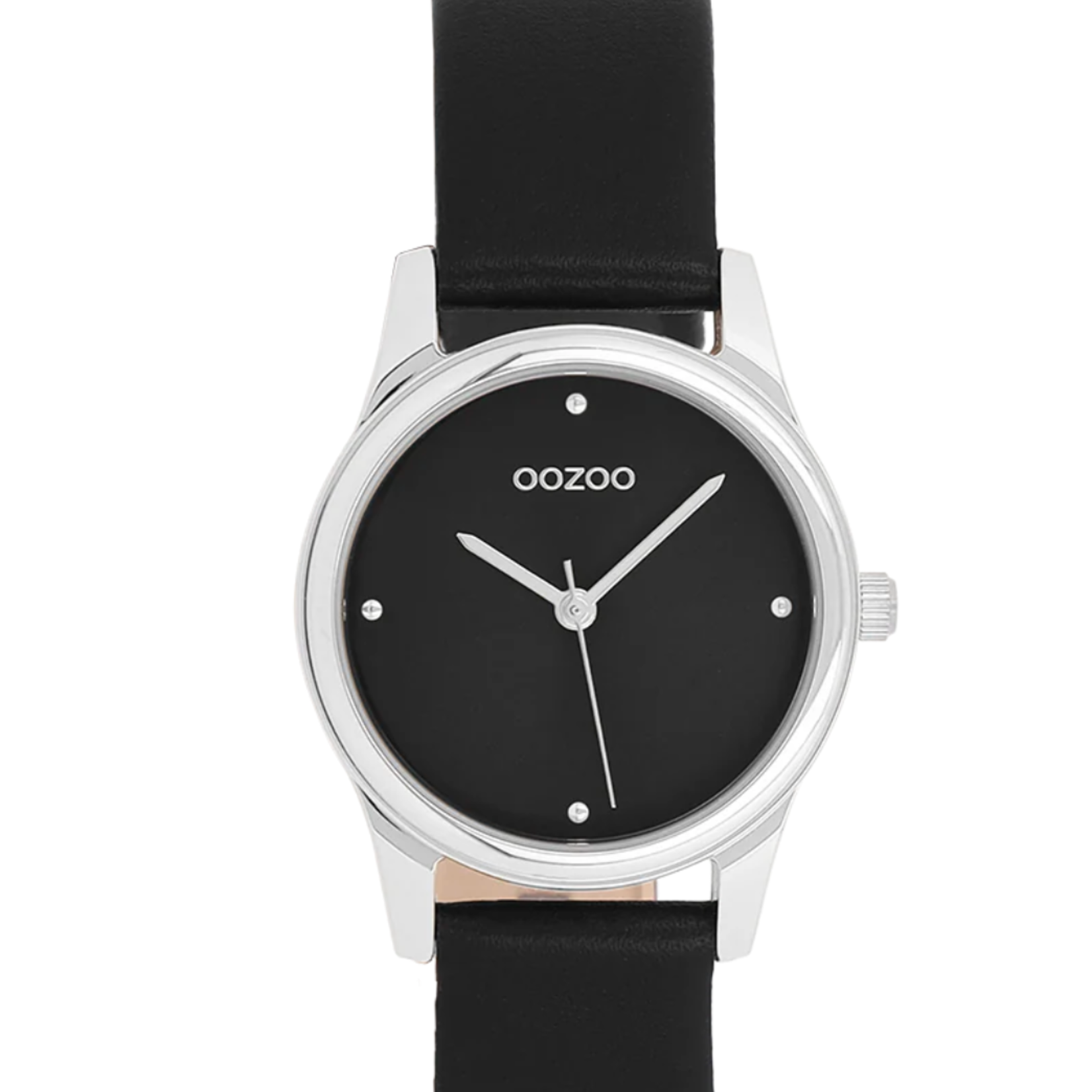 OOZOO OOZOO - Zilverkleurig  horloge met zwarte leren band - C11628