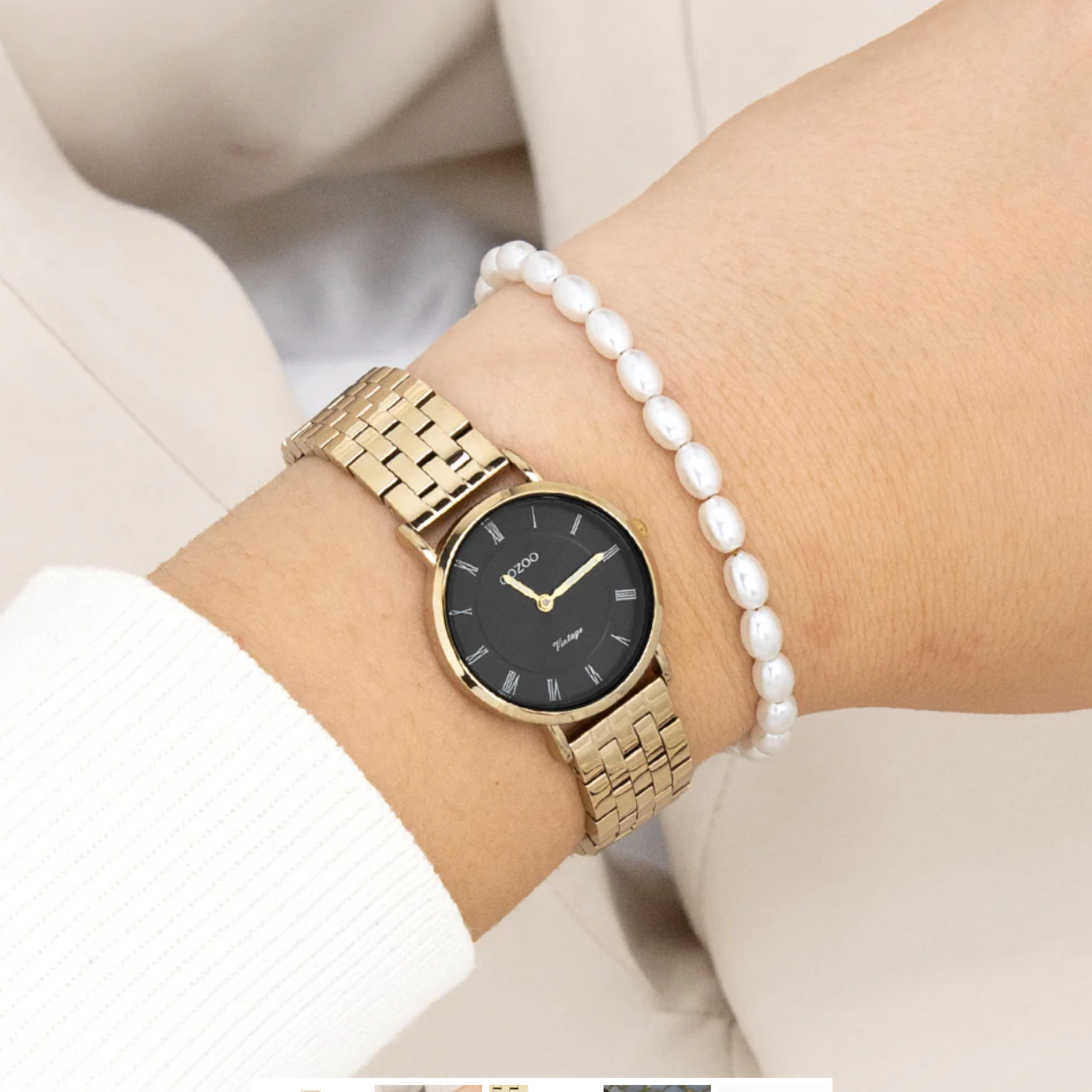 OOZOO OOZOO - Goudkleurig  horloge met roestvrijstalen band - C20378