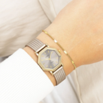 OOZOO OOZOO - Goudkleurig  horloge met taupe metalen V-mesh band - C20439