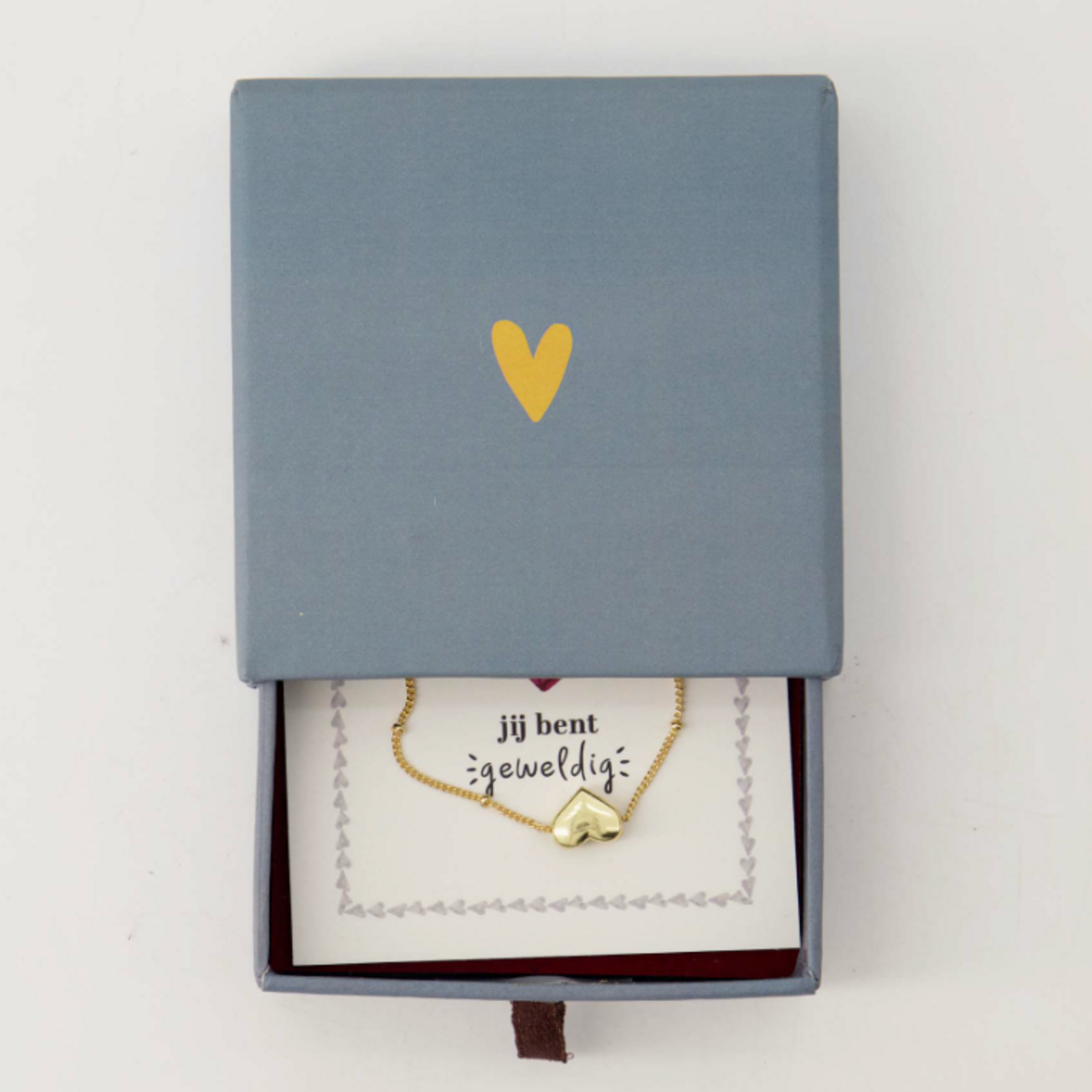 ZUSSS ZUSSS - Armband hartje in schuifdoos jij bent geweldig grijsblauw