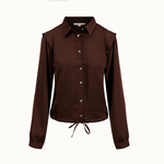 ZUSSS ZUSSS - Satijnen blouse met schouderdetail chocoladebruin