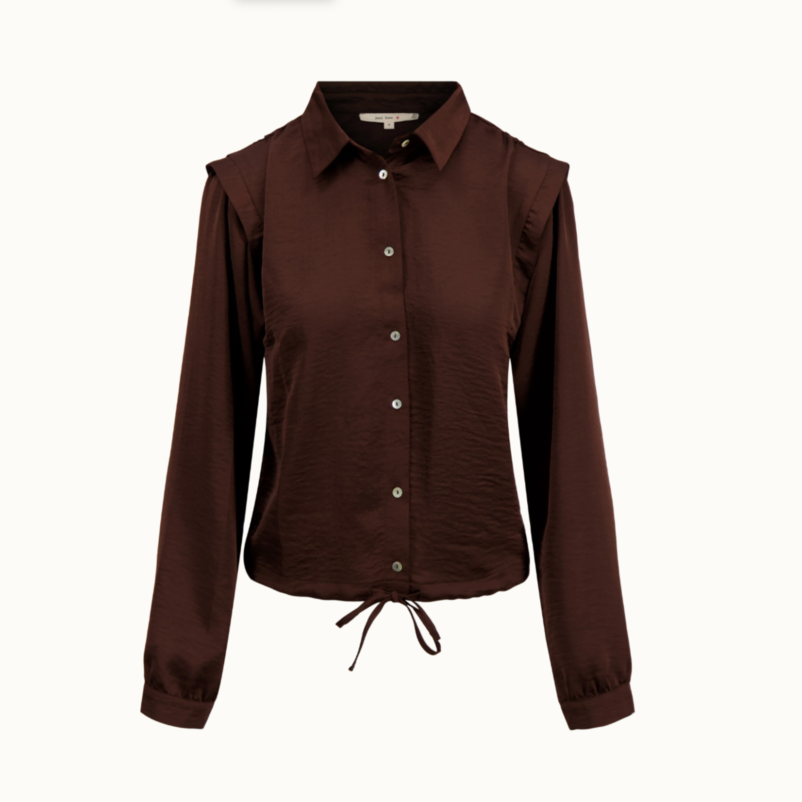 ZUSSS ZUSSS - Satijnen blouse met schouderdetail chocoladebruin