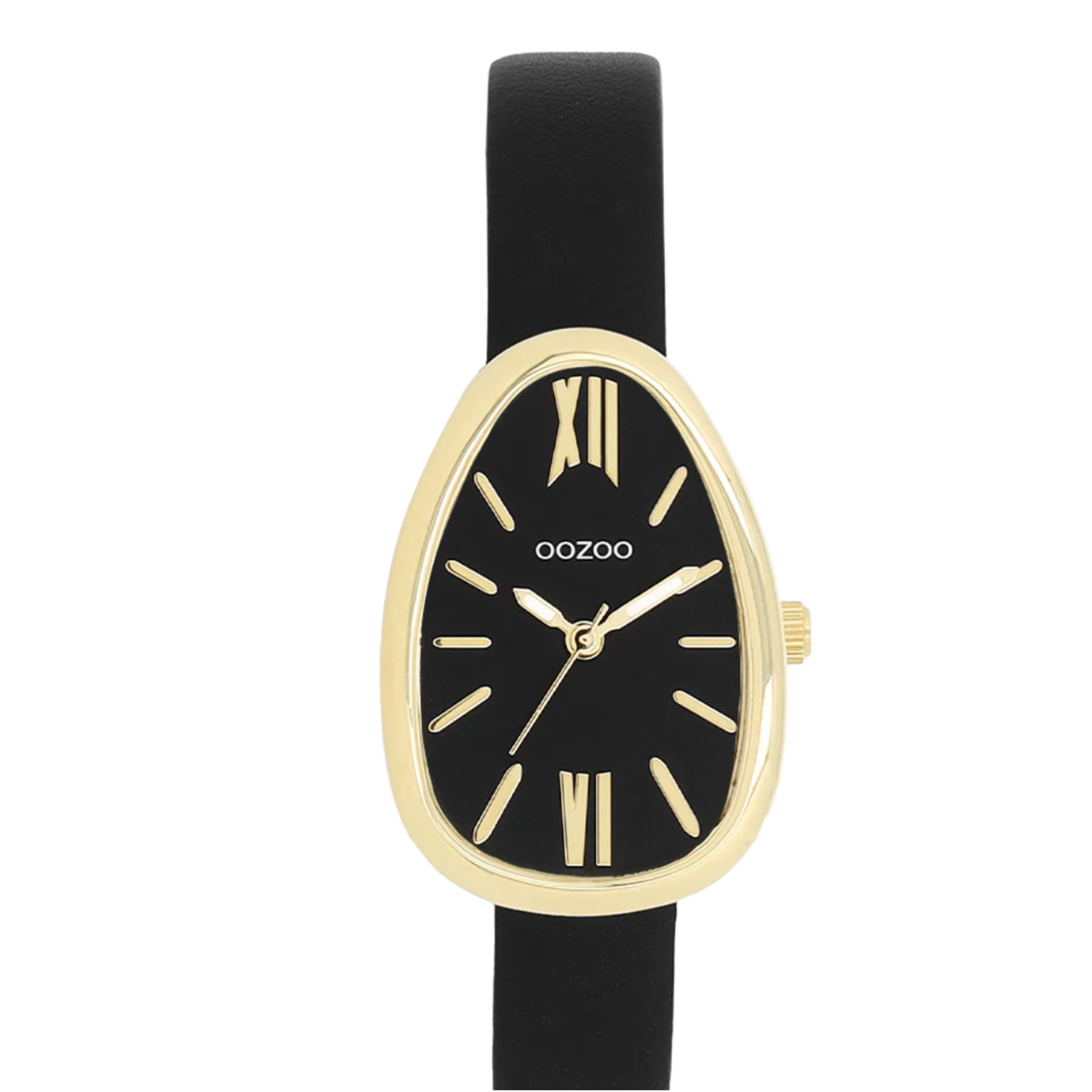 OOZOO OOZOO - Goudkleurig horloge met zwarte leren band - C11640