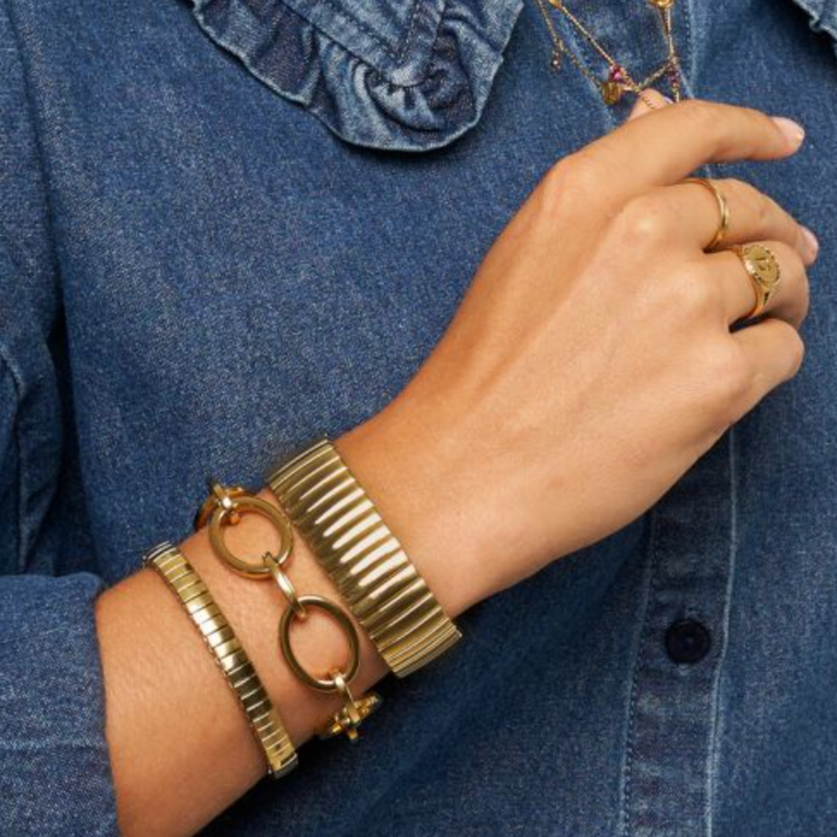 MY JEWELLERY MY JEWELLERY - Elastieken armband met strepen big goud