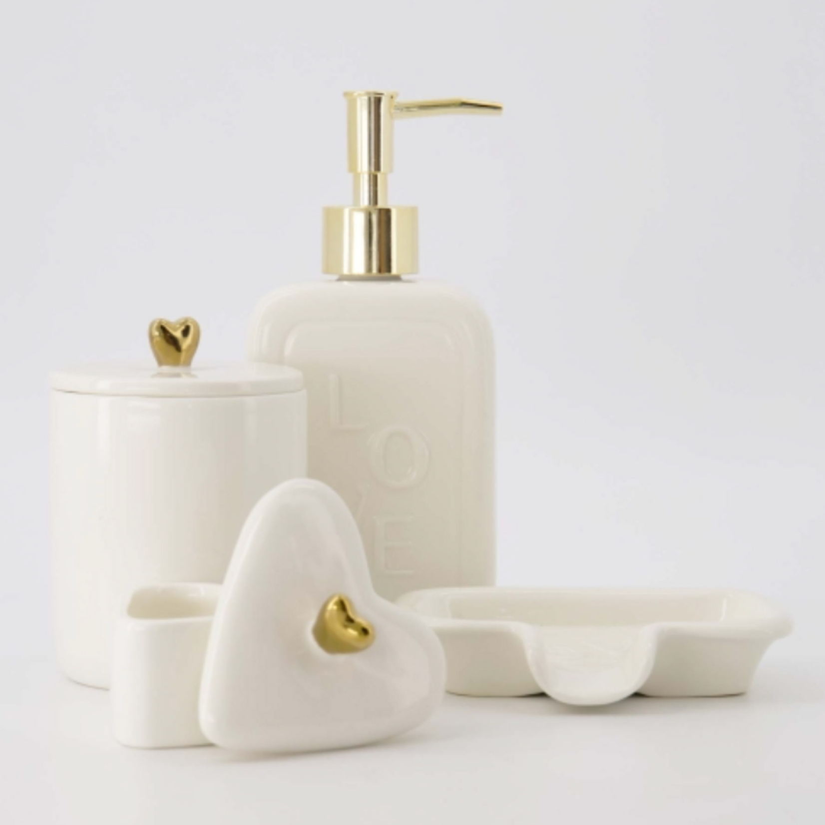 ZUSSS ZUSSS - Bewaarpot keramiek hartvorm wit/goud