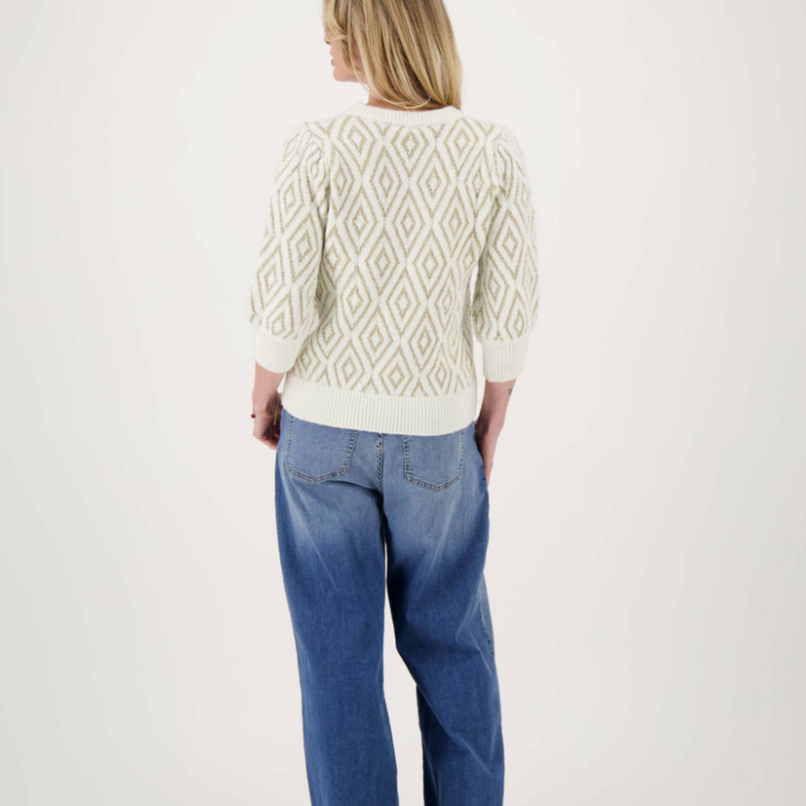 ZUSSS ZUSSS - Pofmouw trui met lurex nordic jacquard offwhite/goud