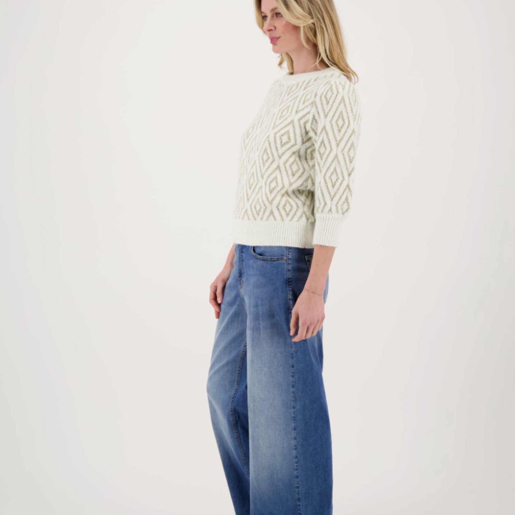 ZUSSS ZUSSS - Pofmouw trui met lurex nordic jacquard offwhite/goud