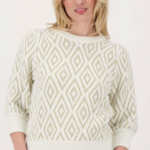 ZUSSS ZUSSS - Pofmouw trui met lurex nordic jacquard offwhite/goud